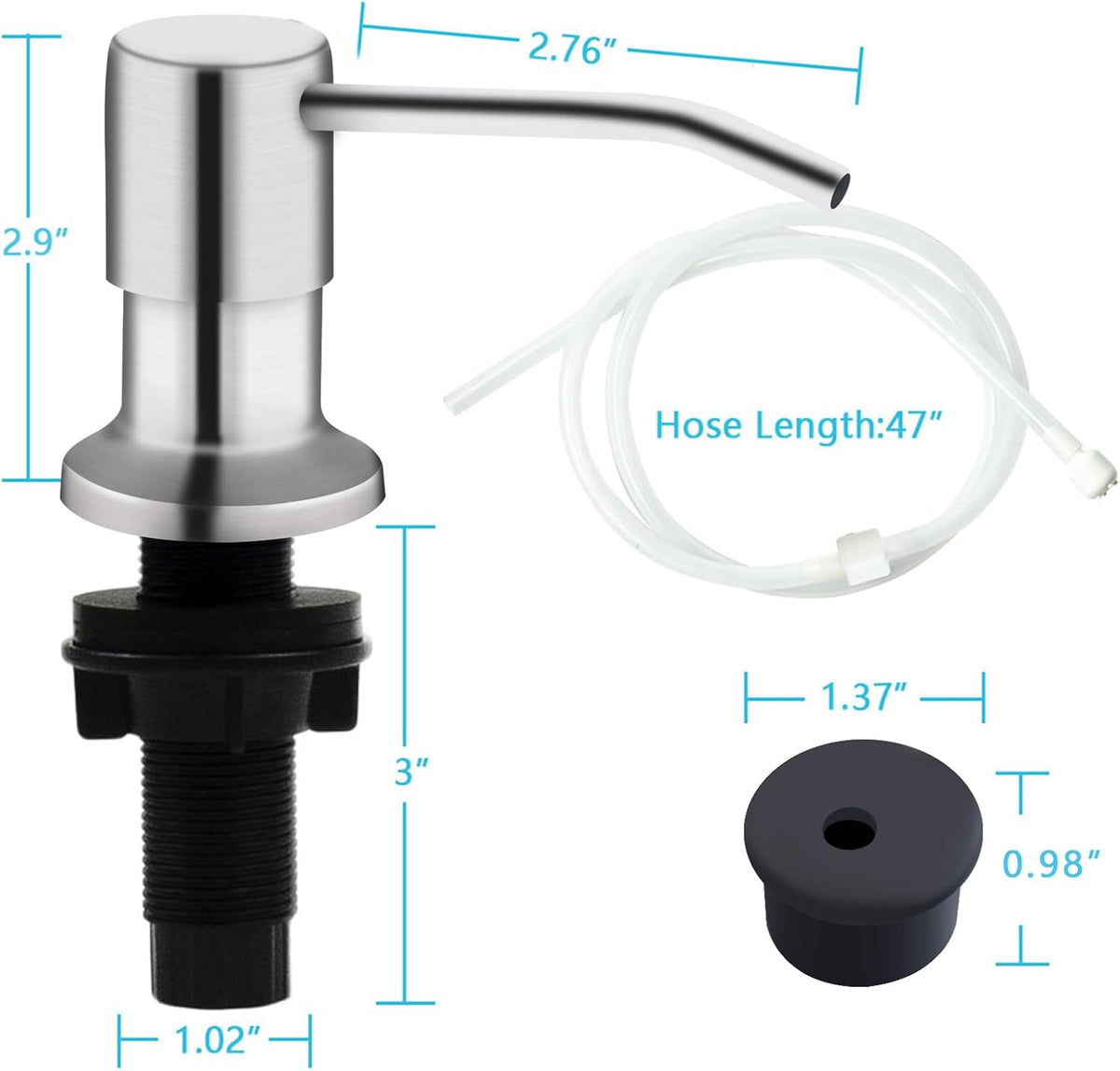 Kitchen Sink Soap Dispenser, Brushed Nickel Countertop Soap Dispenser Pump, 47" Silicone Extension