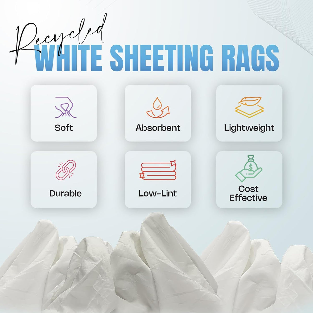 Recycled White Sheeting Cleaning Rags (600 lbs. Pallet 120x5 lbs. Box) – Lint Free White Cotton