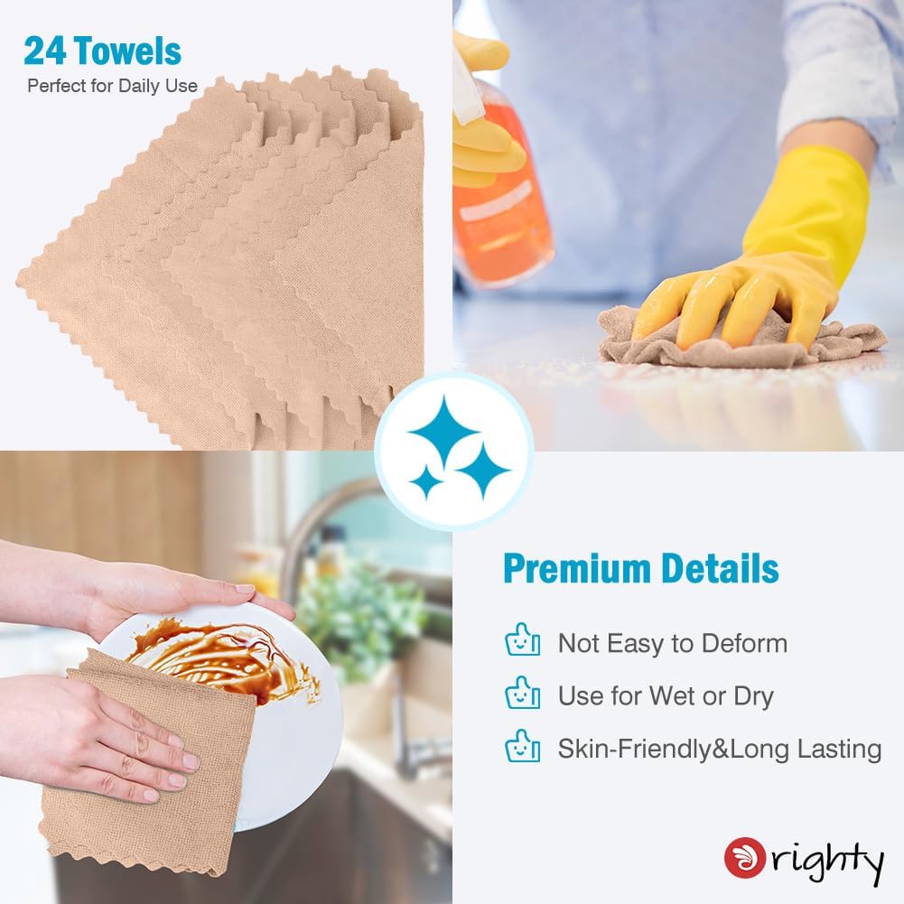 Orighty Microfiber Cleaning Cloth, 24 Pack Highly Absorbent Cleaning Supplies, Reusable Clean Rags