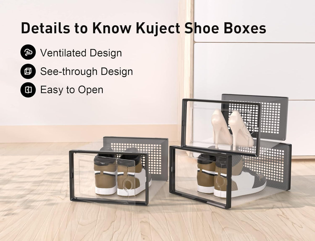 Kuject XX-Large Shoe Storage Boxes Organizers Clear Plastic Stackable 12 Pack, Shoe Rack & Holder