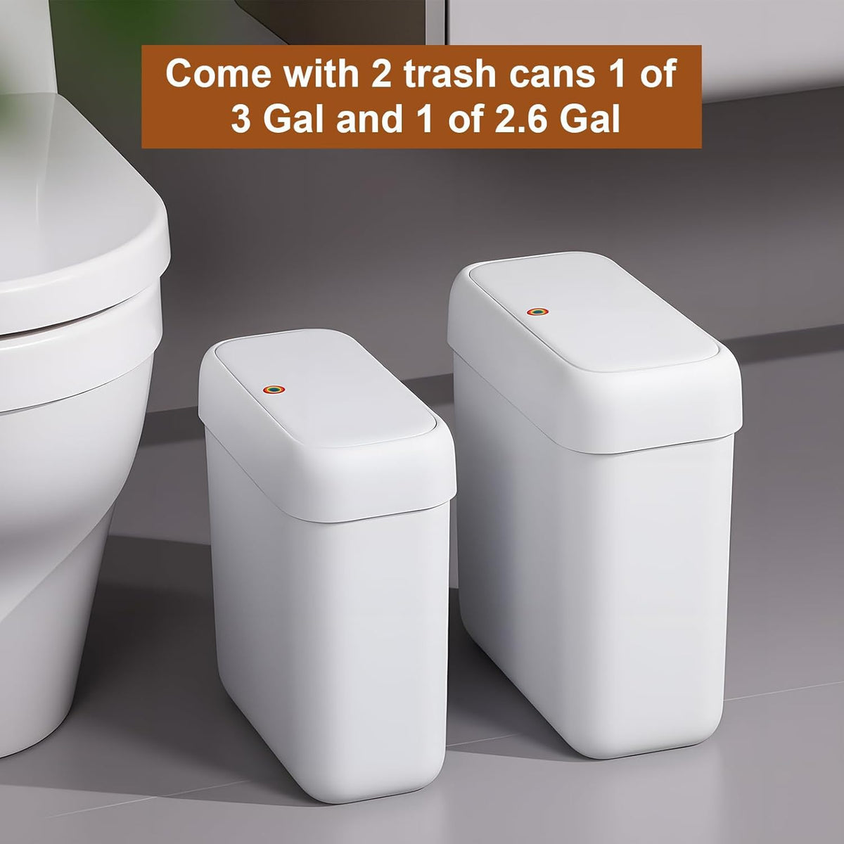 funest 2 Pack Bathroom Trash Can with Lid, 3 Gal/12 L & 2.7 Gal/10L Garbage Can with Pop-Up Lid