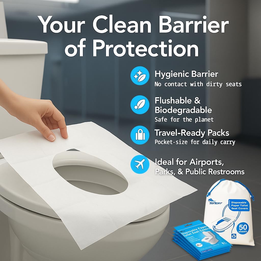 Disposable Toilet Seat Covers Flushable XL 50 Pack – Adults & Kids Potty Training Travel Toilet