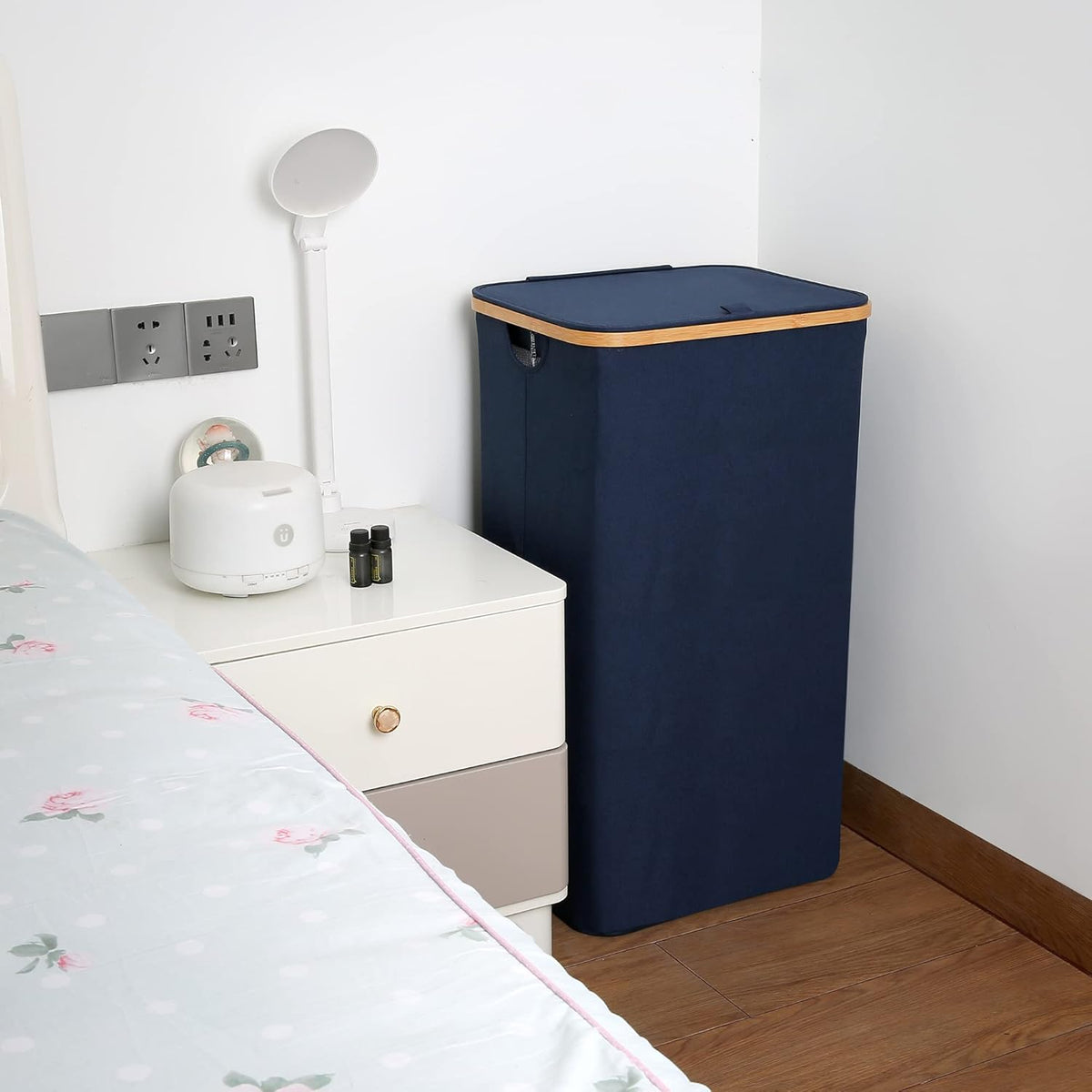 efluky Laundry Basket with Lid and Removable Bag, 100L Tall Laundry Hamper with Bamboo Handles