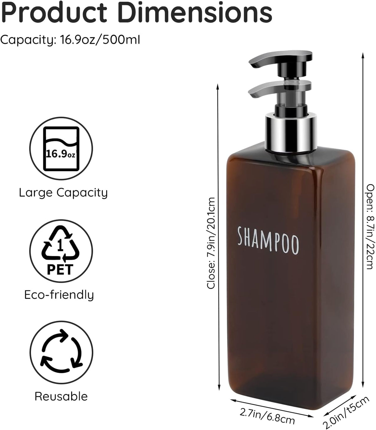 Segbeauty Shampoo and Conditioner Dispenser, 3 Packs 16.9oz Refillable Bathroom Soap Dispenser Set
