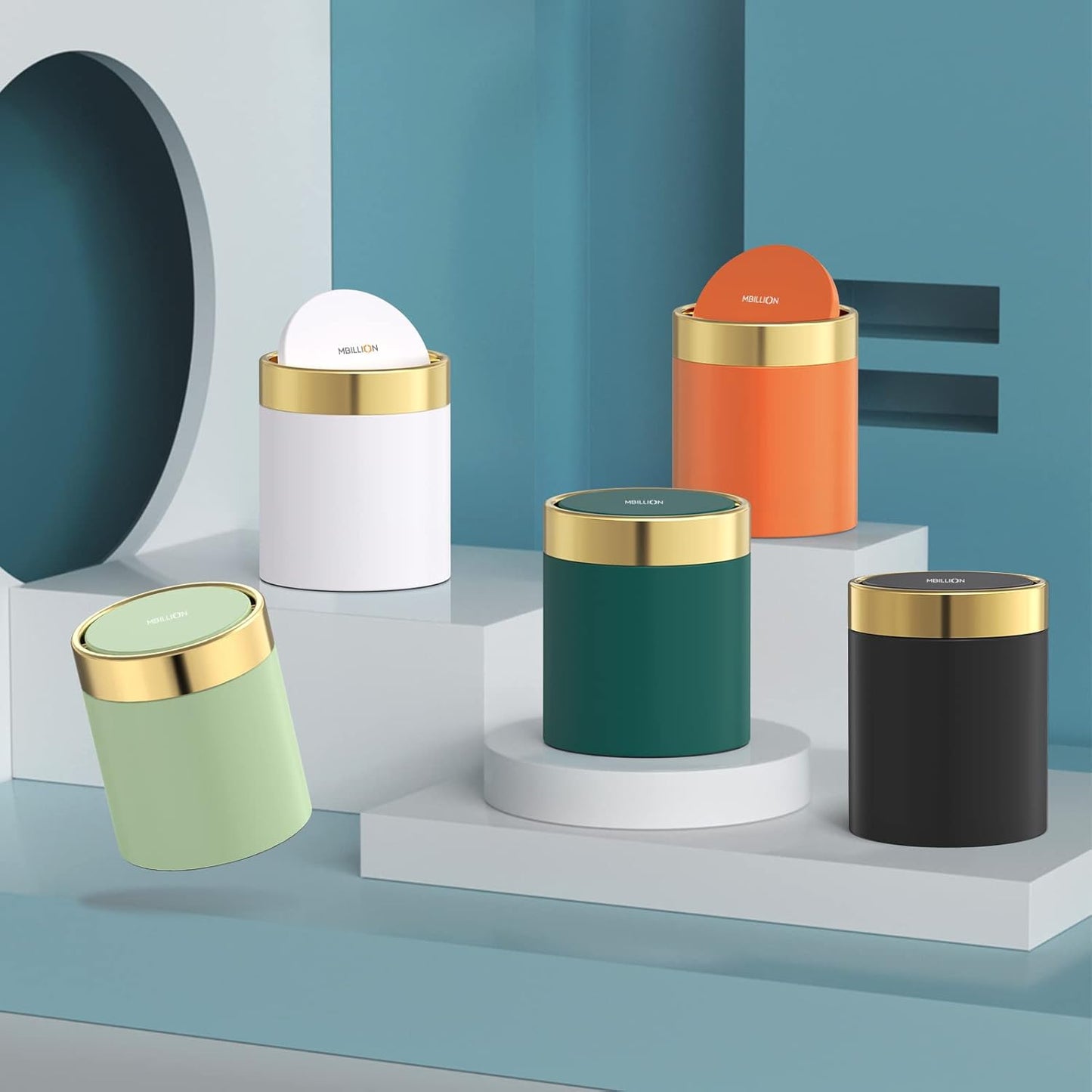 Mini Trash Can with Lid, Desktop Small Trash Can Recycling Bin Cute Metal Garbage Can for Tabletop