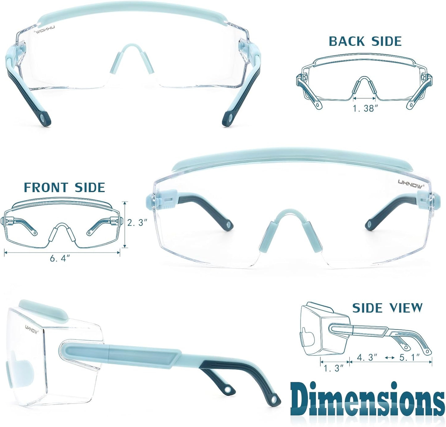 UKNOW Safety Goggles Over Glasses, Safety Glasses Anti Fog Wraparound Eye Protection, Protective