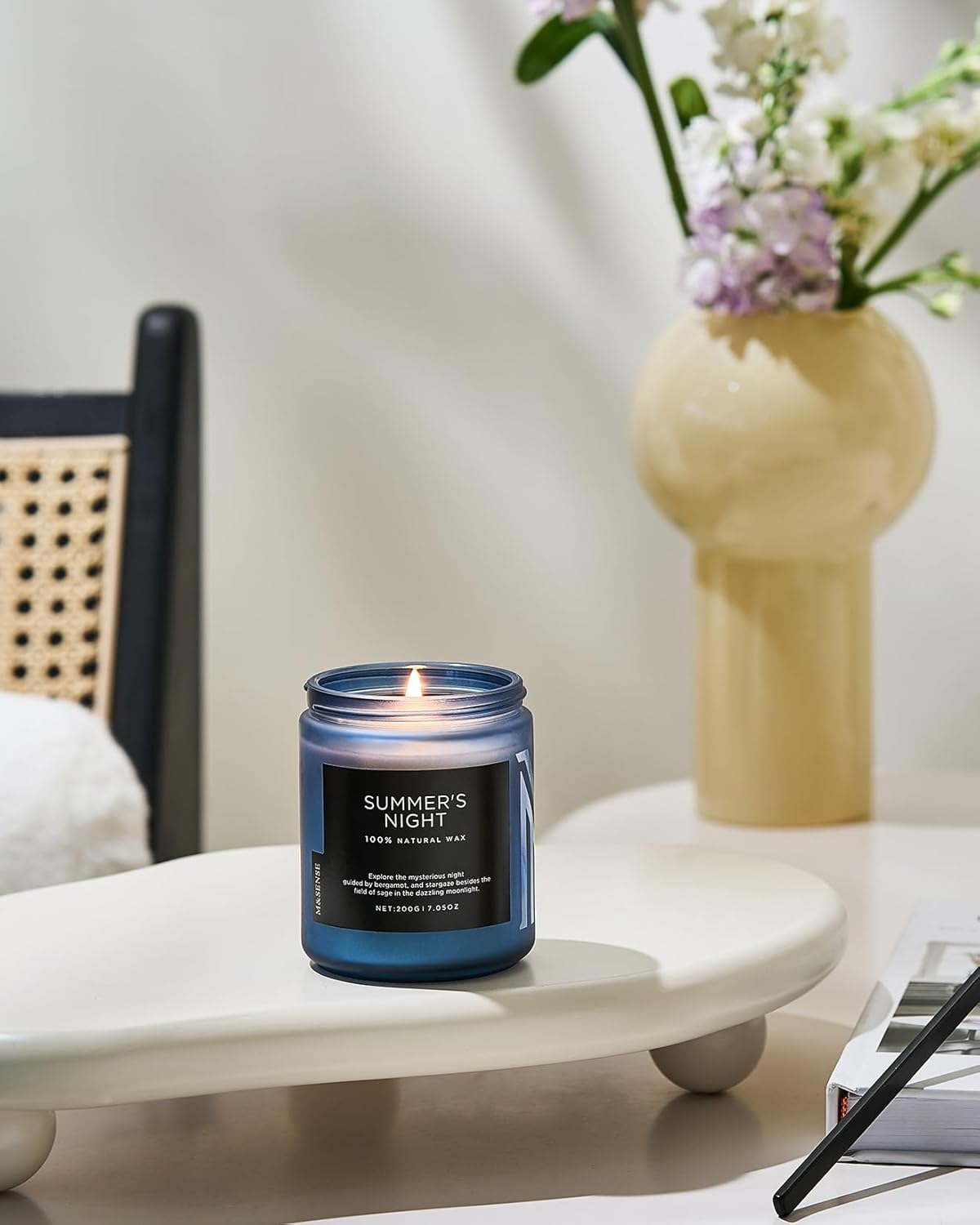 M&SENSE Summer's Night Scented Candle, All Natural Soy Wax Clean Non Toxic Manly Candle for Home