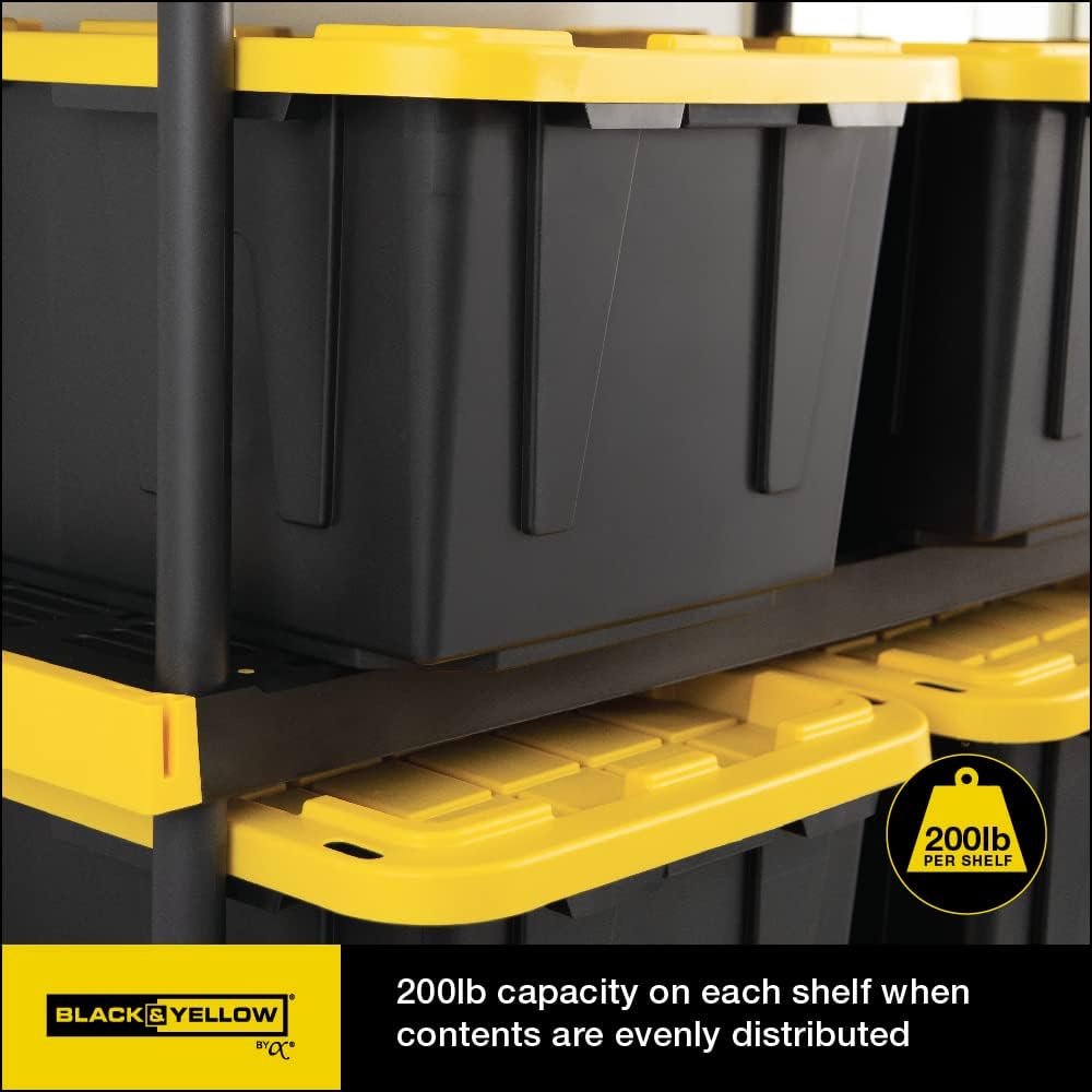CX Black & Yellow, Shelving Unit and Heavy Duty Storage Containers, Extremely Durable (Shelf + 27