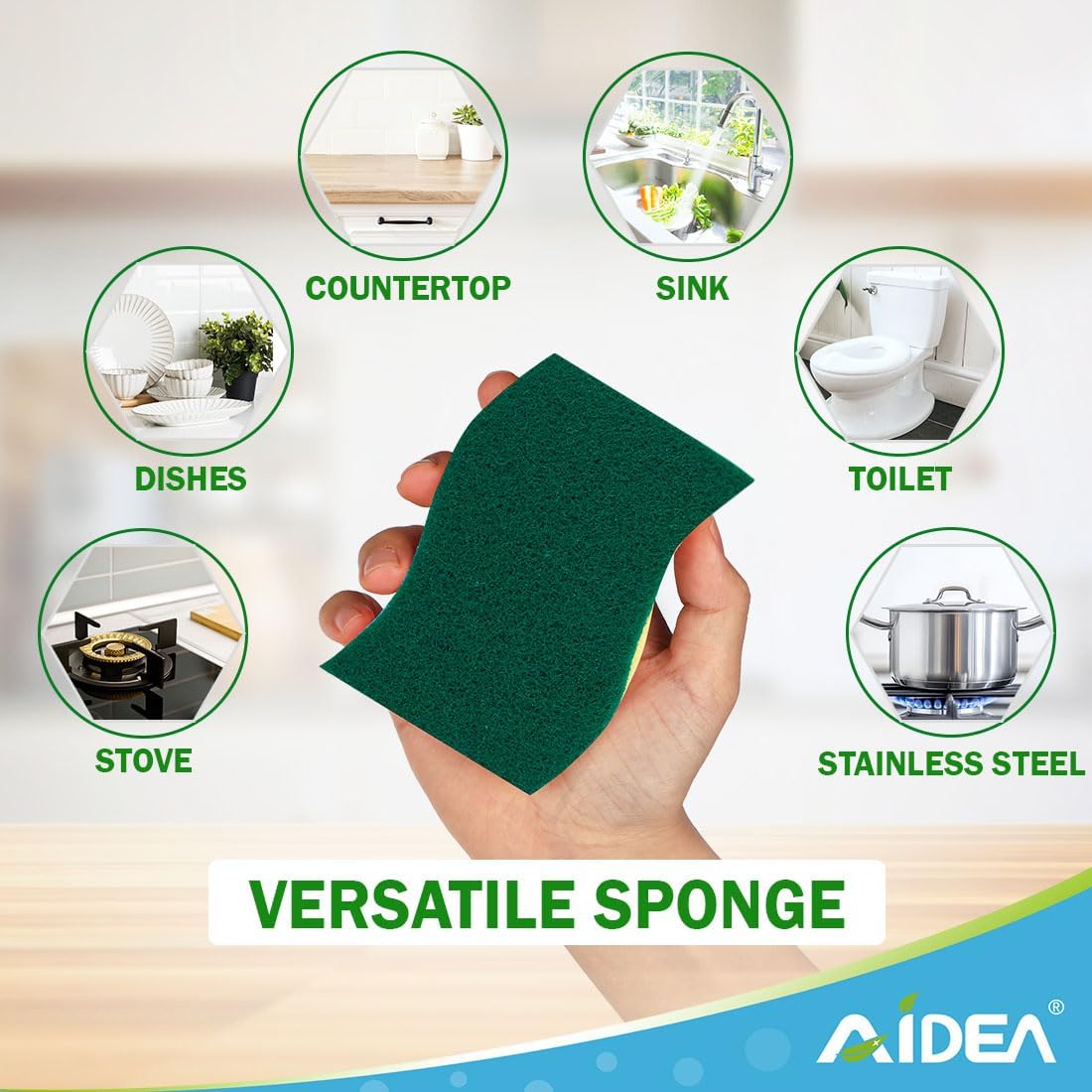 AIDEA Heavy-Duty Scrub Sponges, 24Count, Sponge for Non-Coated Cookware, Kitchen Sponges for