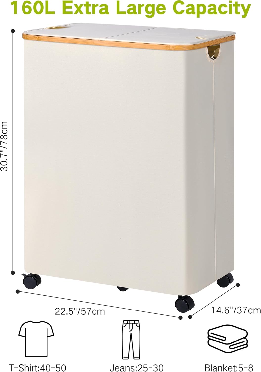 efluky Double Laundry Hamper with Wheels, Divided Laundry Hamper with Removable Bags, 2 Section