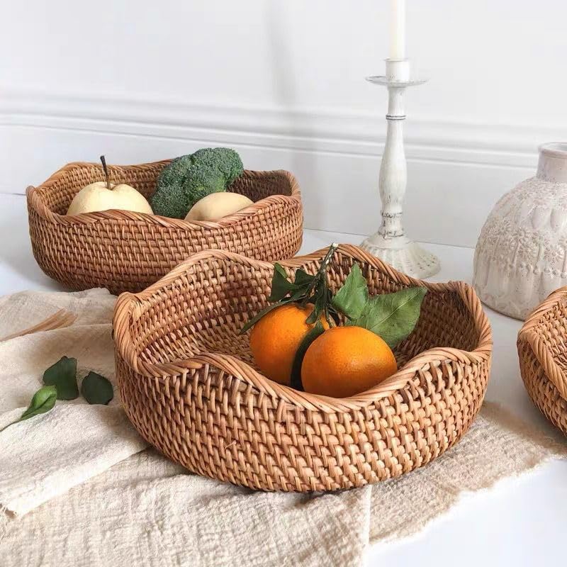 Rattan Bread Basket, Hand Woven Fruit Basket, Wicker Serving Basket Bowl, Decorative Baskets for