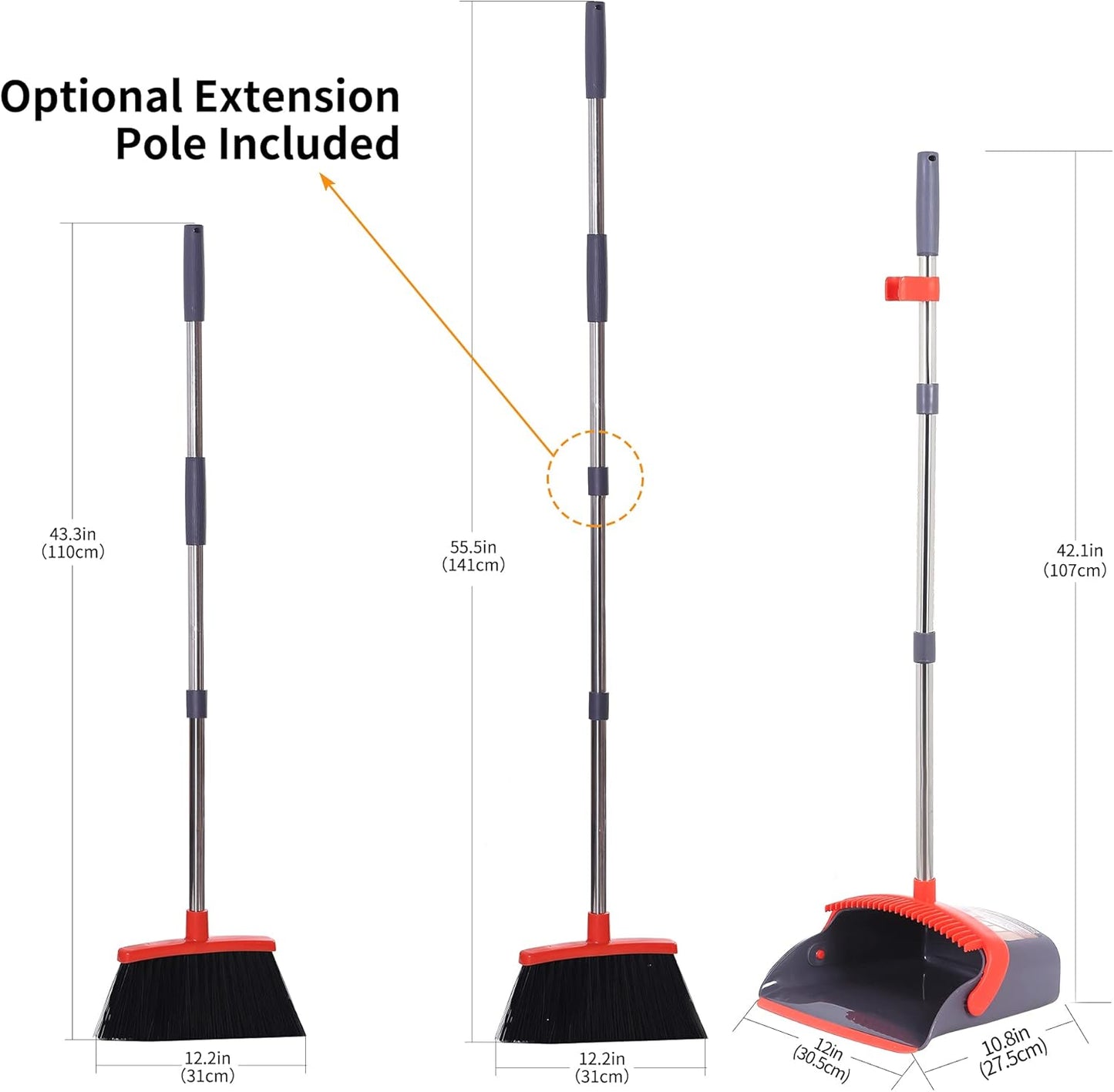 Broom with Dustpan Combo Set Broom and Dustpan Set Dust Pan with Stainless Steel Long Handle
