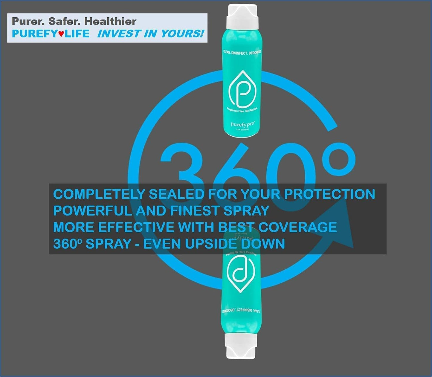 Purefypro Disinfectant Airesol Spray (100ml, 2 Pack) Eliminate 99.9999% Virus and Germs. No