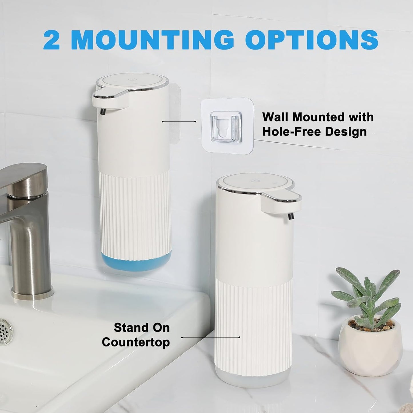 Automatic Soap Dispenser, 2 Pack White Touchless Liquid Soap Dispenser for Bathroom, 13.5 Fl Oz