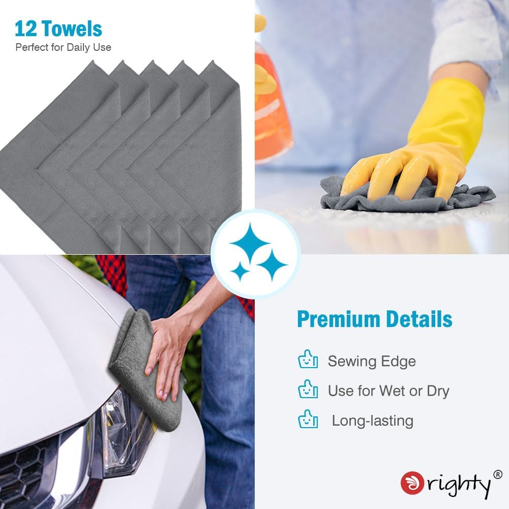 Orighty Microfiber Cleaning Cloth, 12 Pack Microfiber Towels for Cars, Highly Absorbent Car