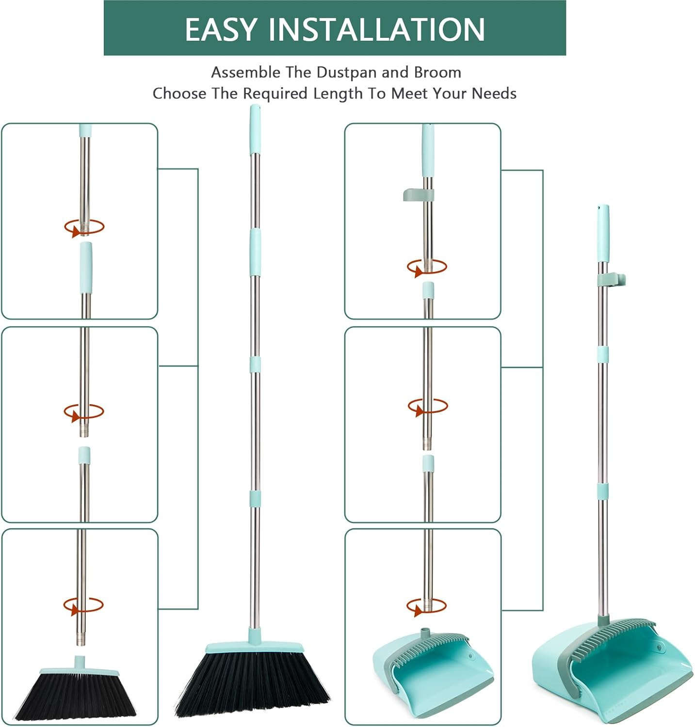 Broom and Dustpan Set, Dustpans with Broom Combo for Home, Heavy Dust Broom and Dustpan Combo, Long