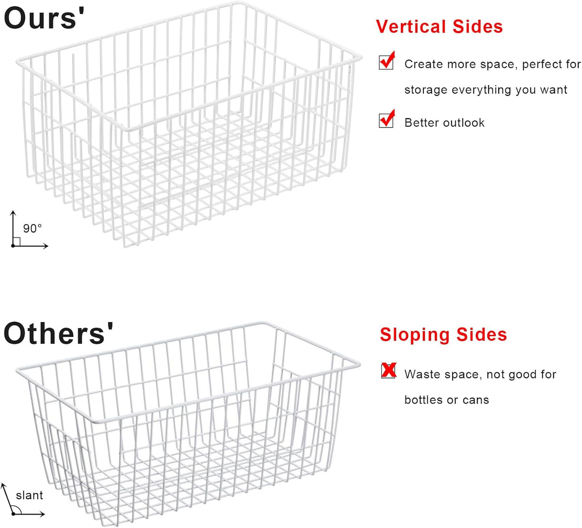 Orgneas Freezer Organizer Bins, Vertical Sides Wire Freezer Baskets for Upright Freezer, Chest