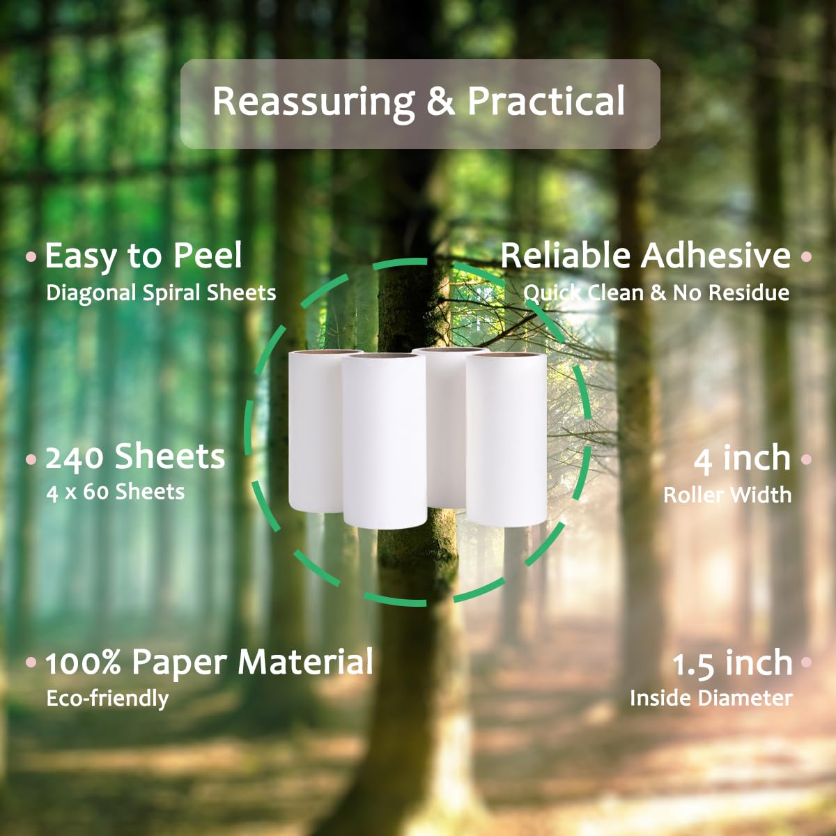 Lint Roller Refills 4 inch Extra Sticky Pet Hair Roller Replacement Refills Only, Inside Diameter