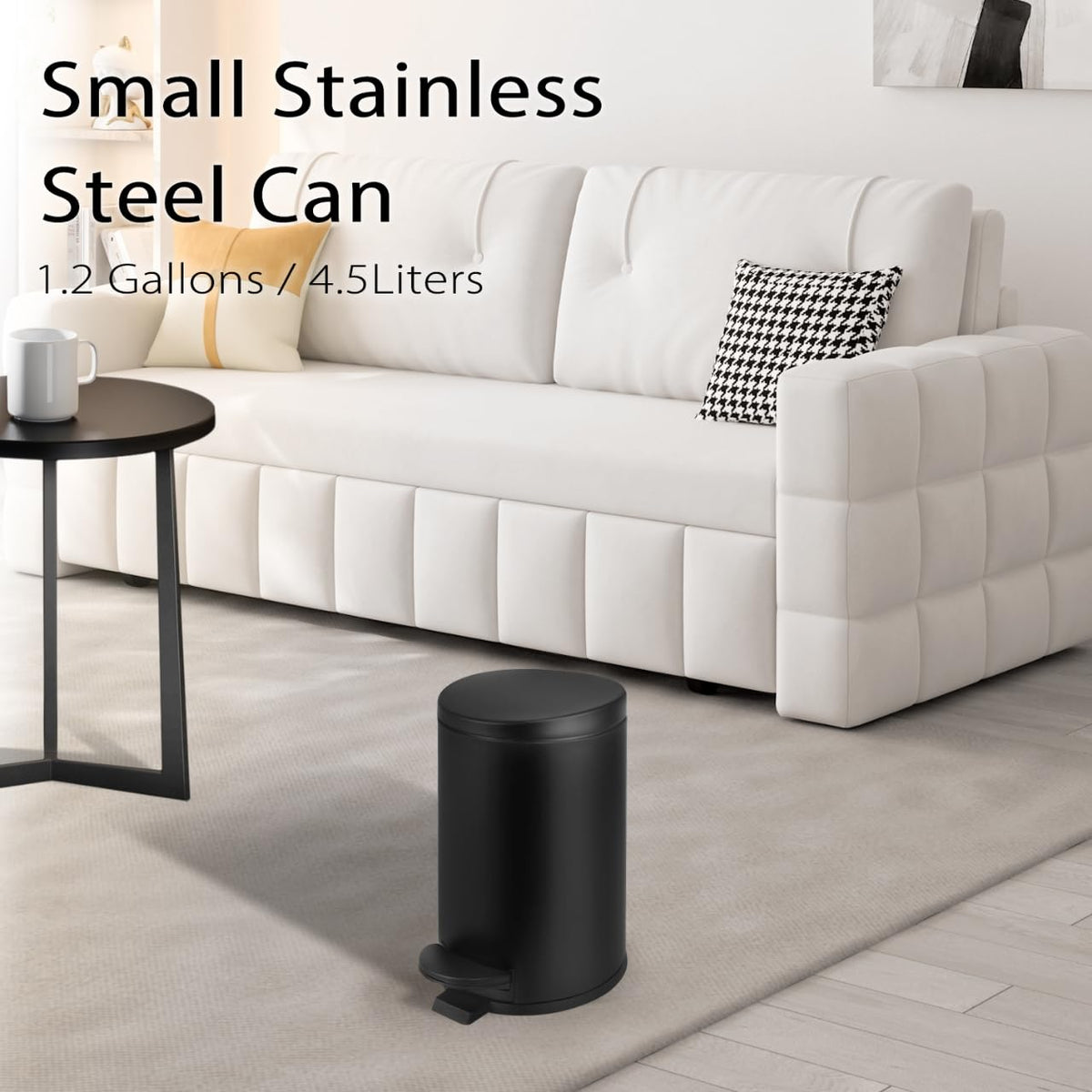 TIPGO 1.2 Gallon Small Black Trash Can, 4.5 Liters Bathroom Garbage Can with lid, Mini Step Trash