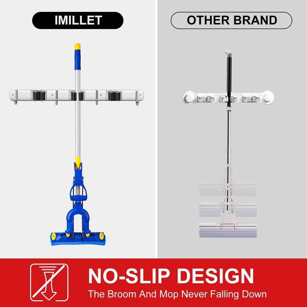 IMILLET 2 Pack Broom and Mop Holder Wall Mounted, Stainless Steel Broom Holder Mop Holder Self