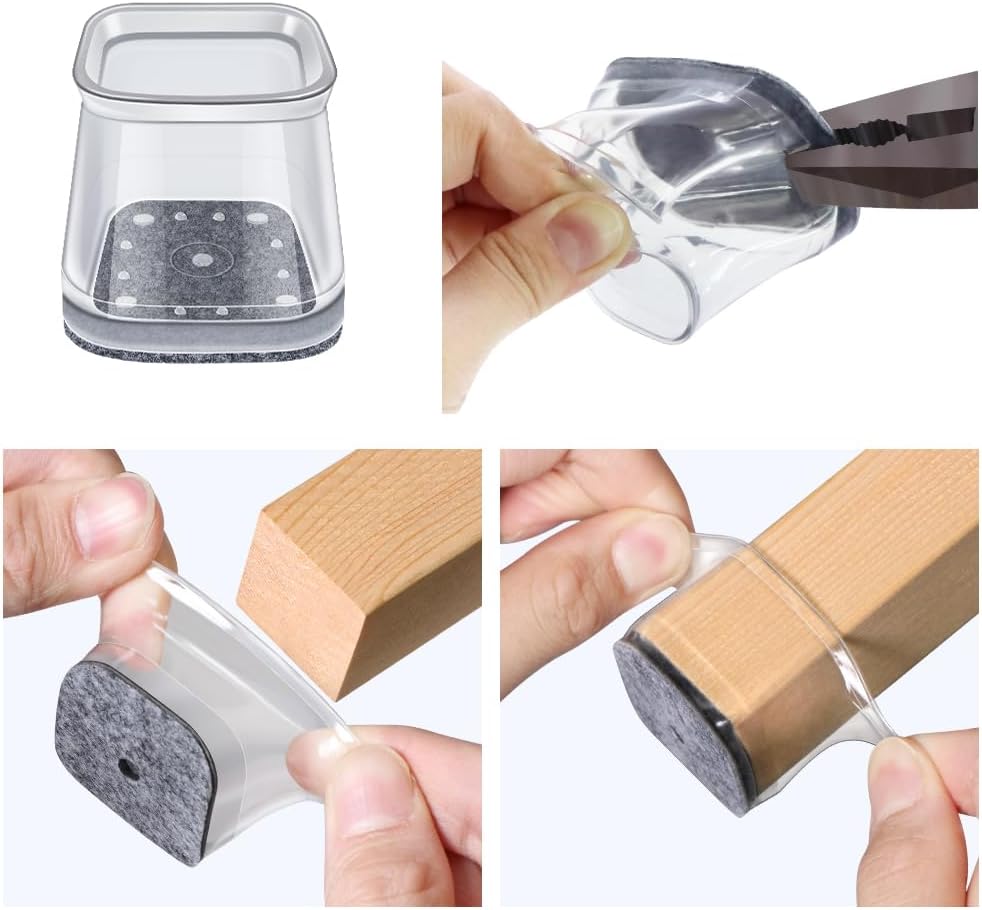 BUMACO Chair Leg Floor Protectors Square Chair Leg Protectors for Hardwood Floors Silicone Pads