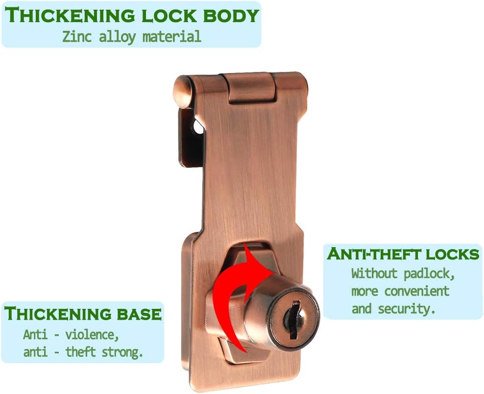 Alise Keyed Hasp Lock,3 Inch Safety Packlock Clasp Hasp Lock Latch with Lock,Door Hinge Lock with