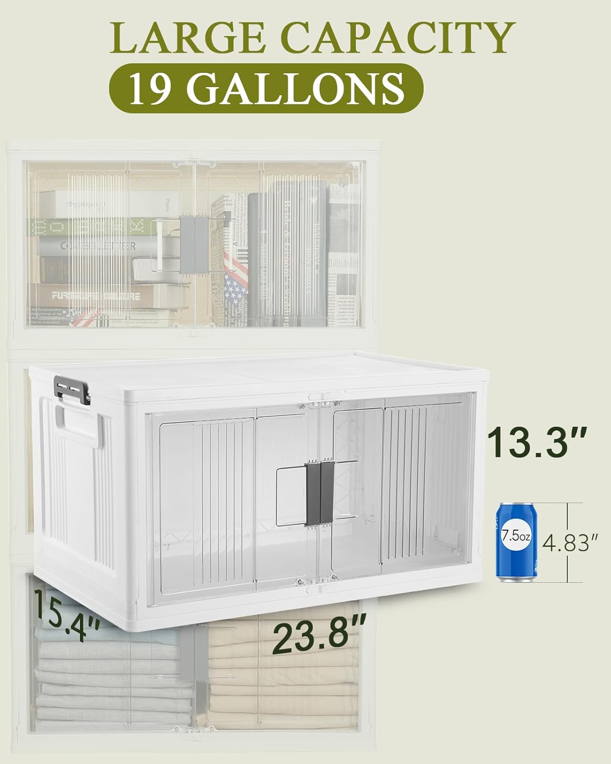 OlarHike 76QT Lockable Storage Bins with Lids - Folding Storage box with Doors and Wheels