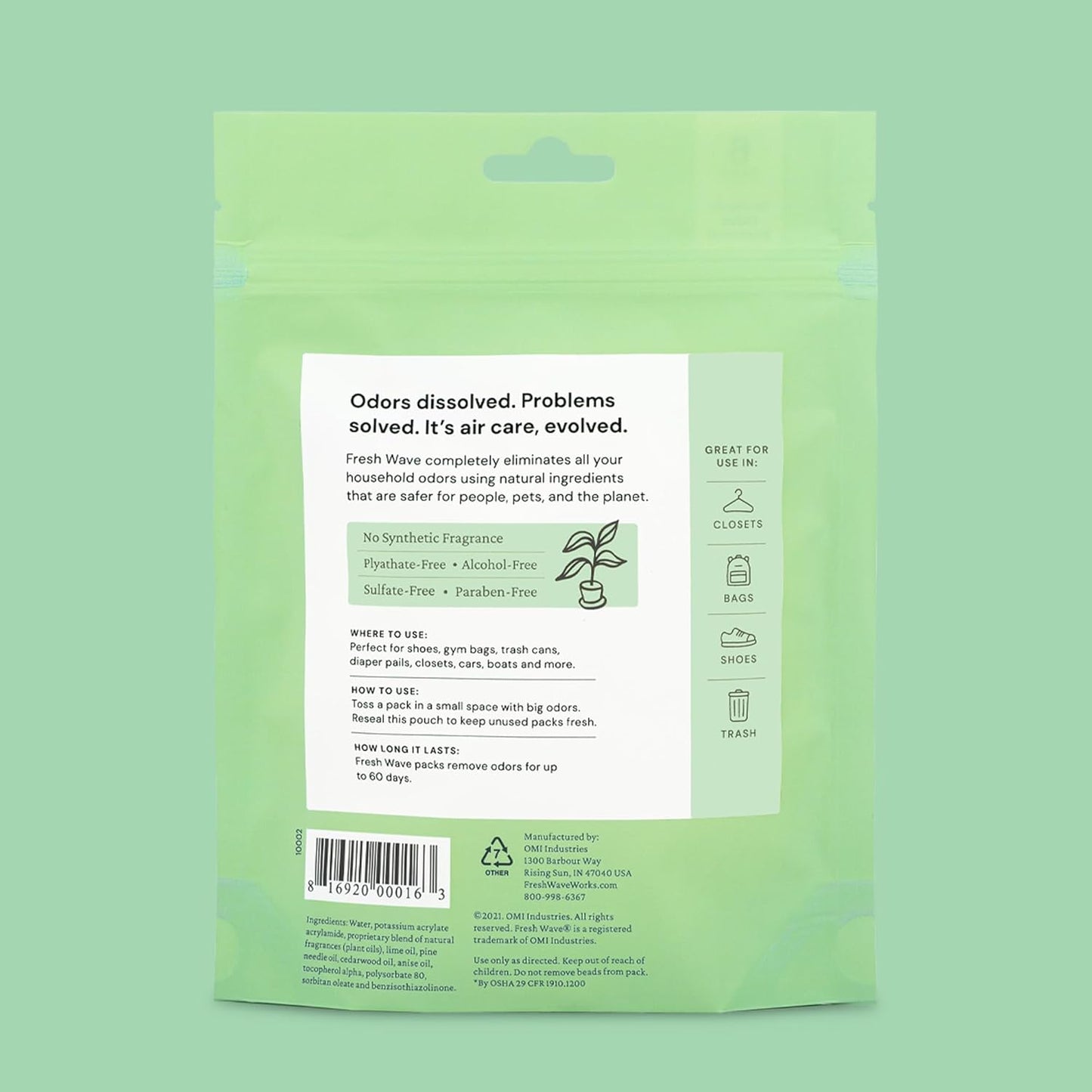Fresh Wave Odor Eliminating & Deodorizing Packs, Bag of 6 - Safer Odor Relief for Small Spaces