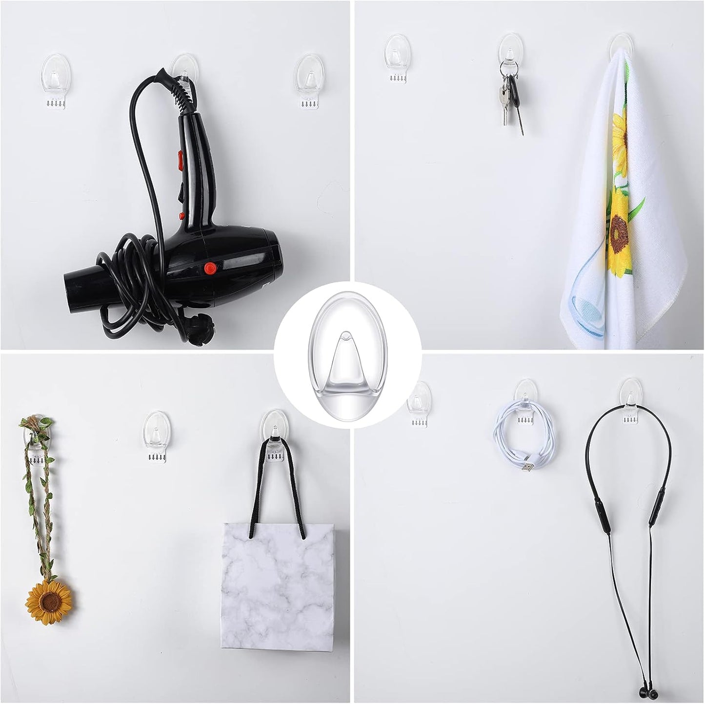 Blulu 12 Pcs Clear Adhesive Hooks for Hanging Wall Hooks Heavy Duty 22 lb Max No Damage Waterproof