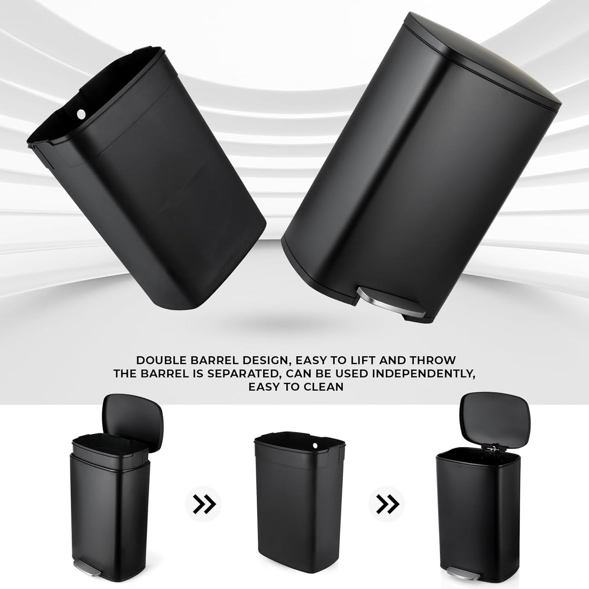 13.2 Gal Kitchen Trash Can, 50L Recycling or Garbage Bin, Brushed Stainless Steel Waste Basket