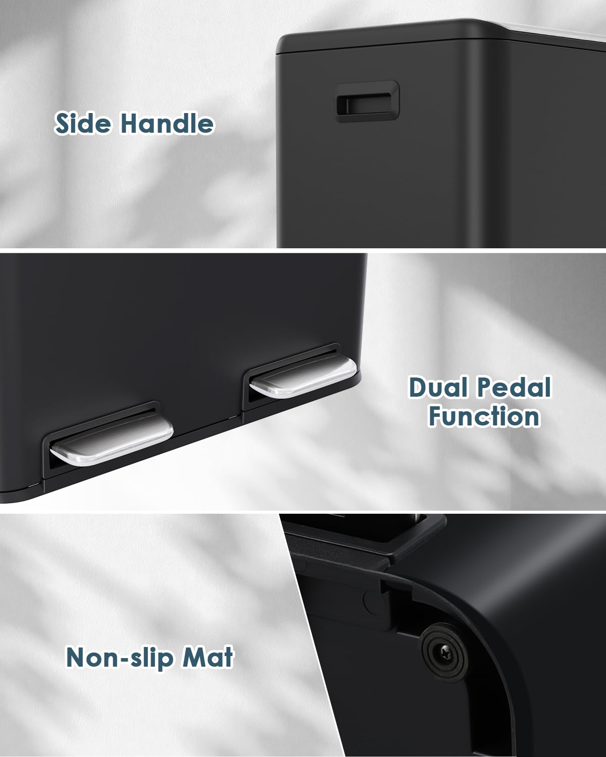 Arlopu 16Gal Dual Trash Can w/2 Built-in Box for Odor Control, Hands-Free Kitchen Garbage Bin