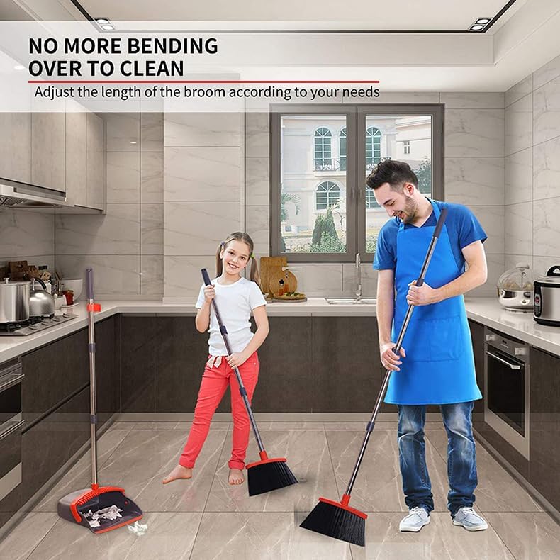 2-Pack is More economical,Broom and Dustpan, with 52" Long Handle, Dustpan Teeth with self-Cleaning