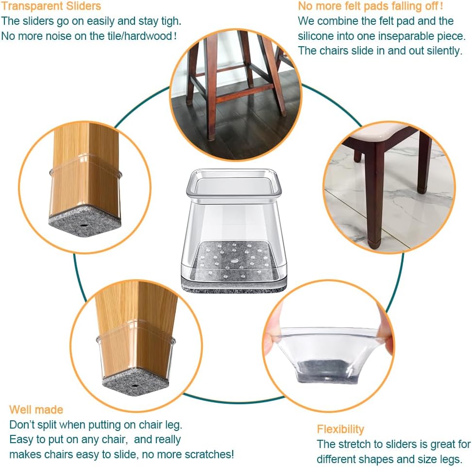 32 Pcs Square Chair Leg Protectors for Hardwood Floors,Felt Furniture Floor Protectors with