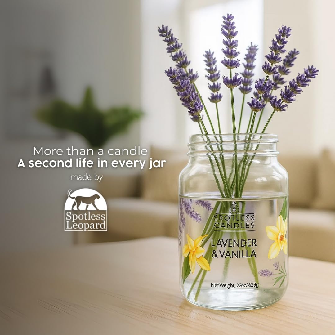 Vanilla & Lavender Candle 22oz Glass Jar with Wooden Wick in a Decorated Jar Within a Presentation