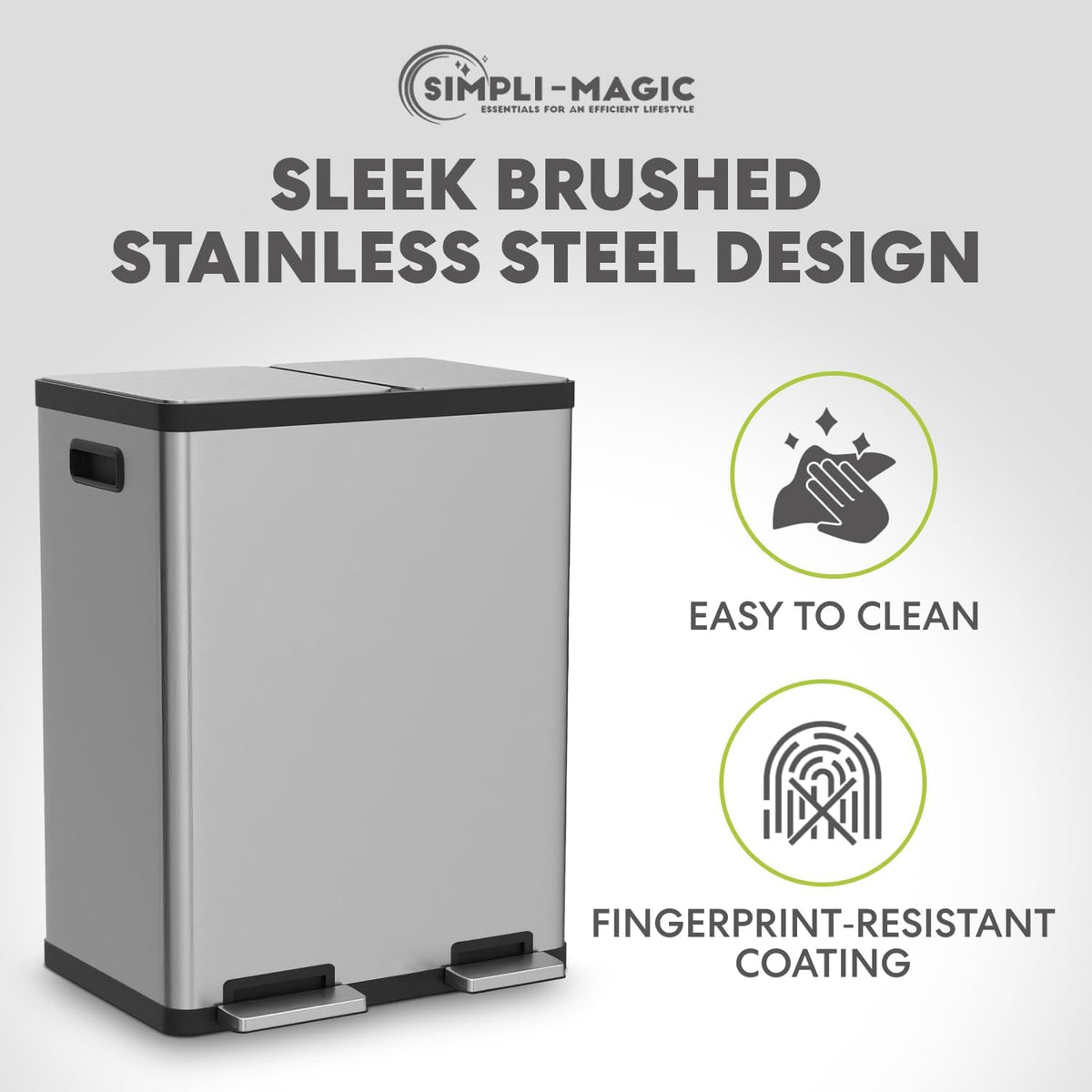 Simpli-Magic 18.5 Gallon (40L x 30L) Dual Compartment Step Trash Can – Kitchen Garbage Can with