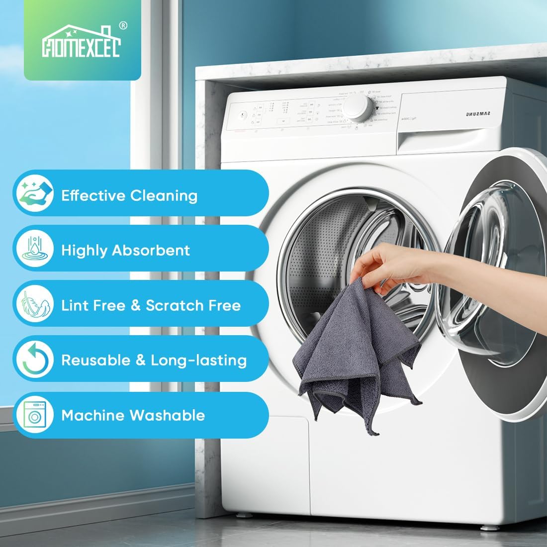 HOMEXCEL Grey Microfiber Cleaning Cloth, 12 Pack Premium Microfiber Towels for Cars, Lint Free