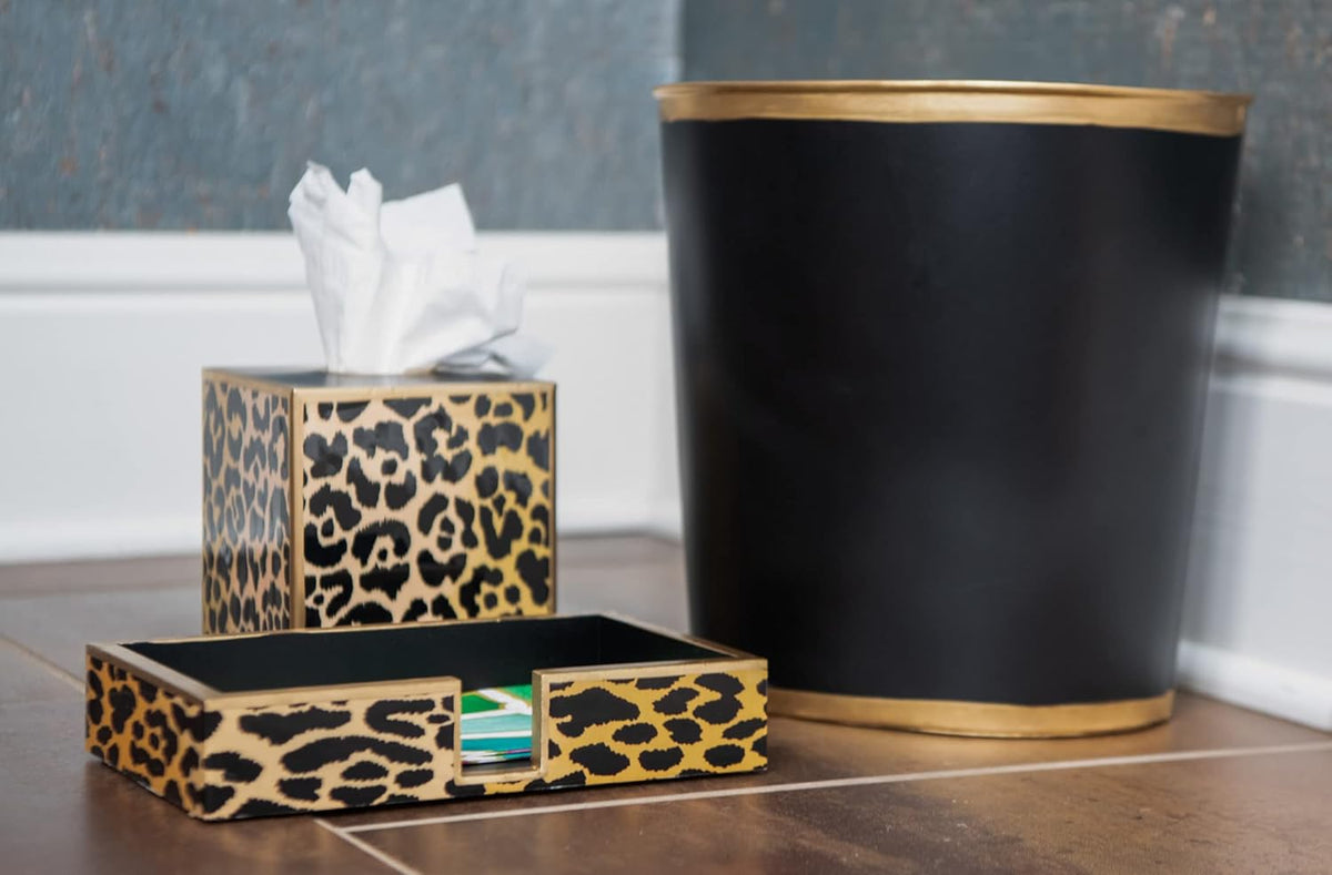 Jaye's Studio Mattie Oval Waste Basket for Bathroom Decorative, Gold Trim & Finish, Hand-Painted