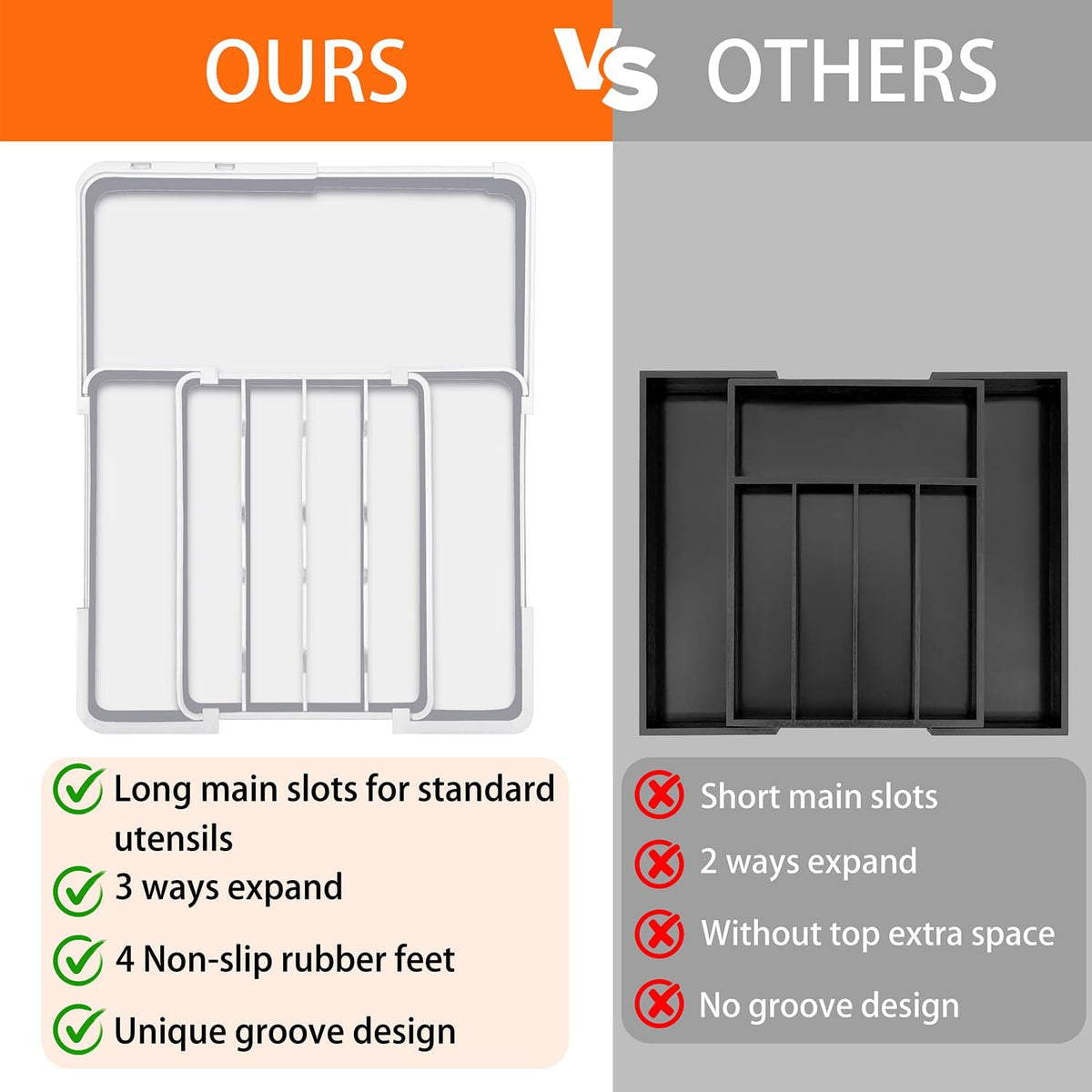 Silverware Organizer - Expandable Kitchen Drawer Organizer, BPA-Free Food-Safe Utensil Drawer