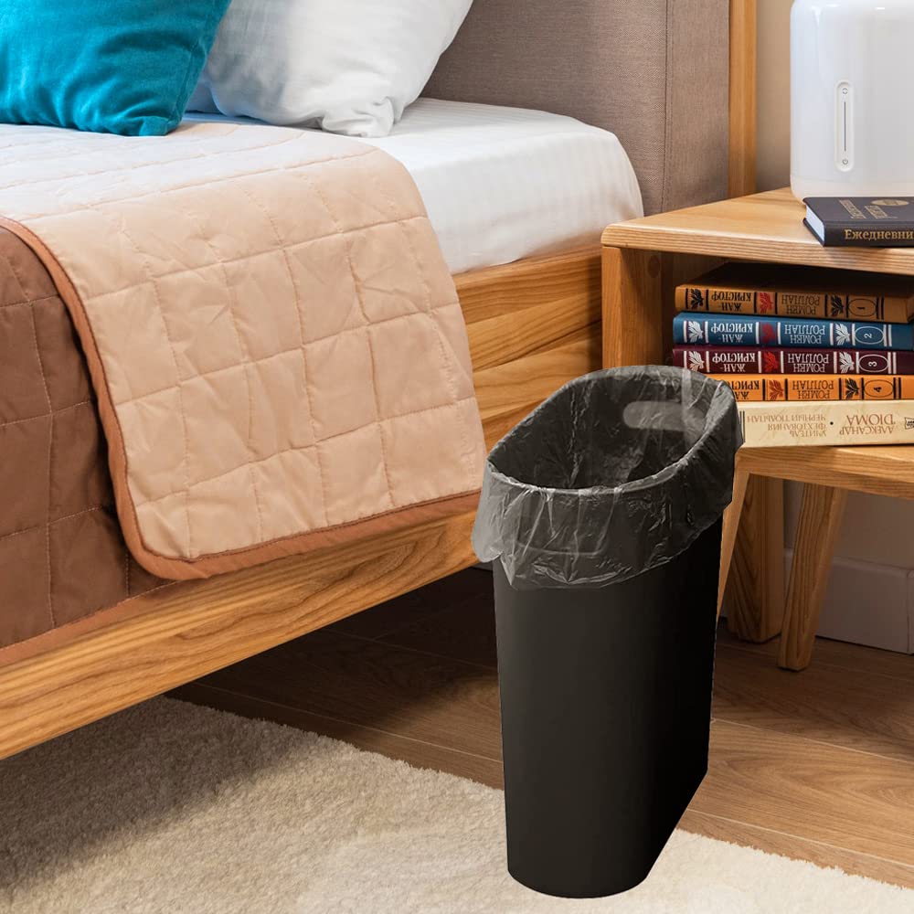 Small Trash Can Plastic Bathroom Wastebasket 3.2 Gallon Slim Garbage Container Bin with Handle for
