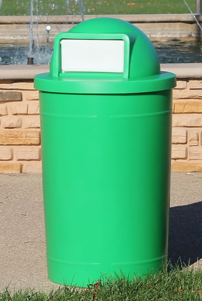 55 Gallon Circle 100% Recycled Plastic Heavy Duty Outdoor Trash Can with Push Open Dome Lid and
