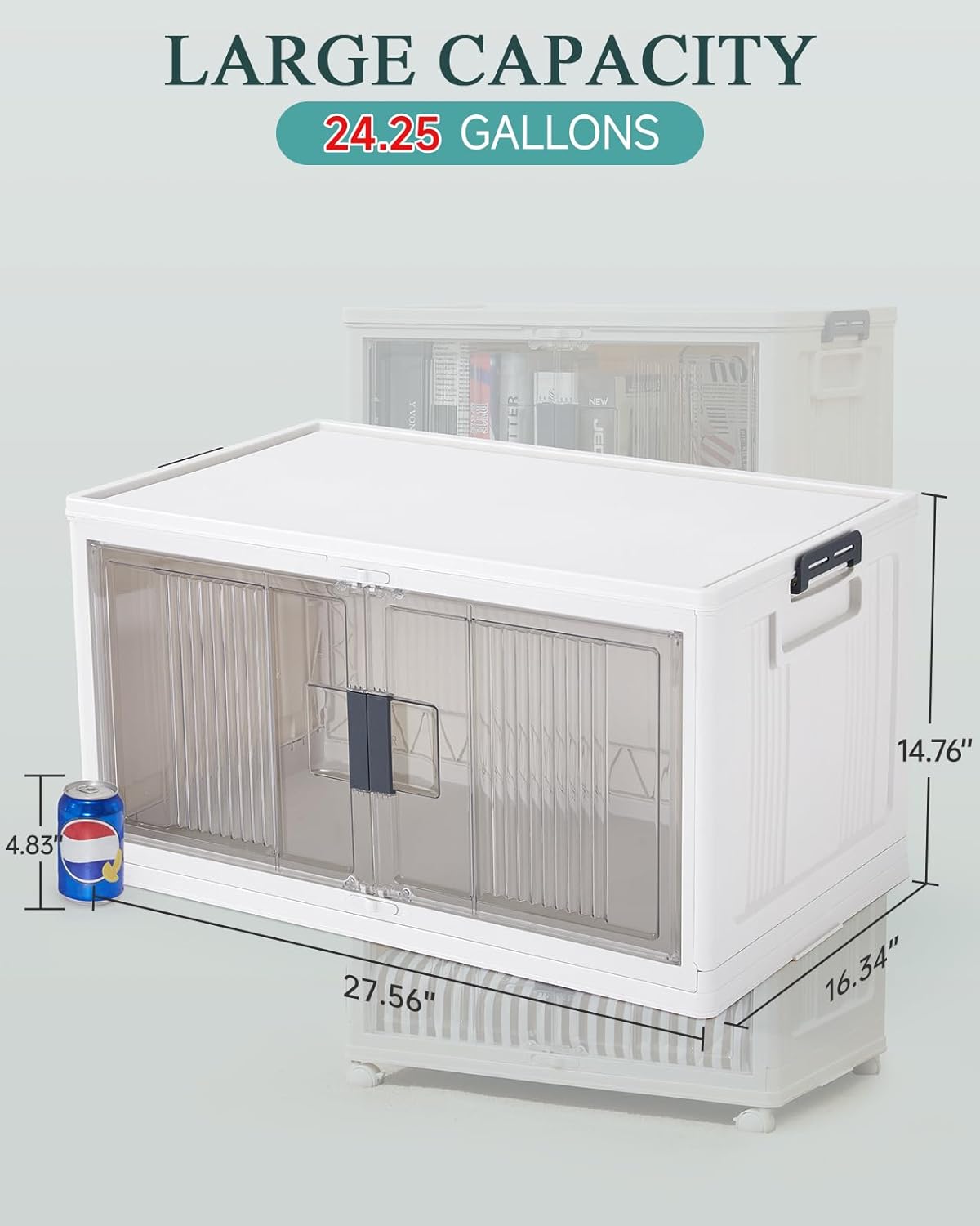 OlarHike 97QT Stackable Storage Bins with Lids - Folding Storage Box with Doors and Wheels