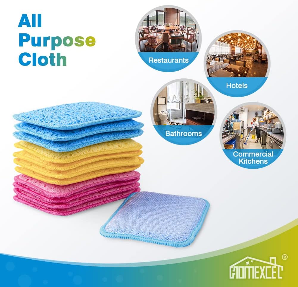 HOMEXCEL 12 Pack Scrub & Wipe Cloths, Dual-Sided Sponges for Kitchen, All-Purpose Cloth for Dishes