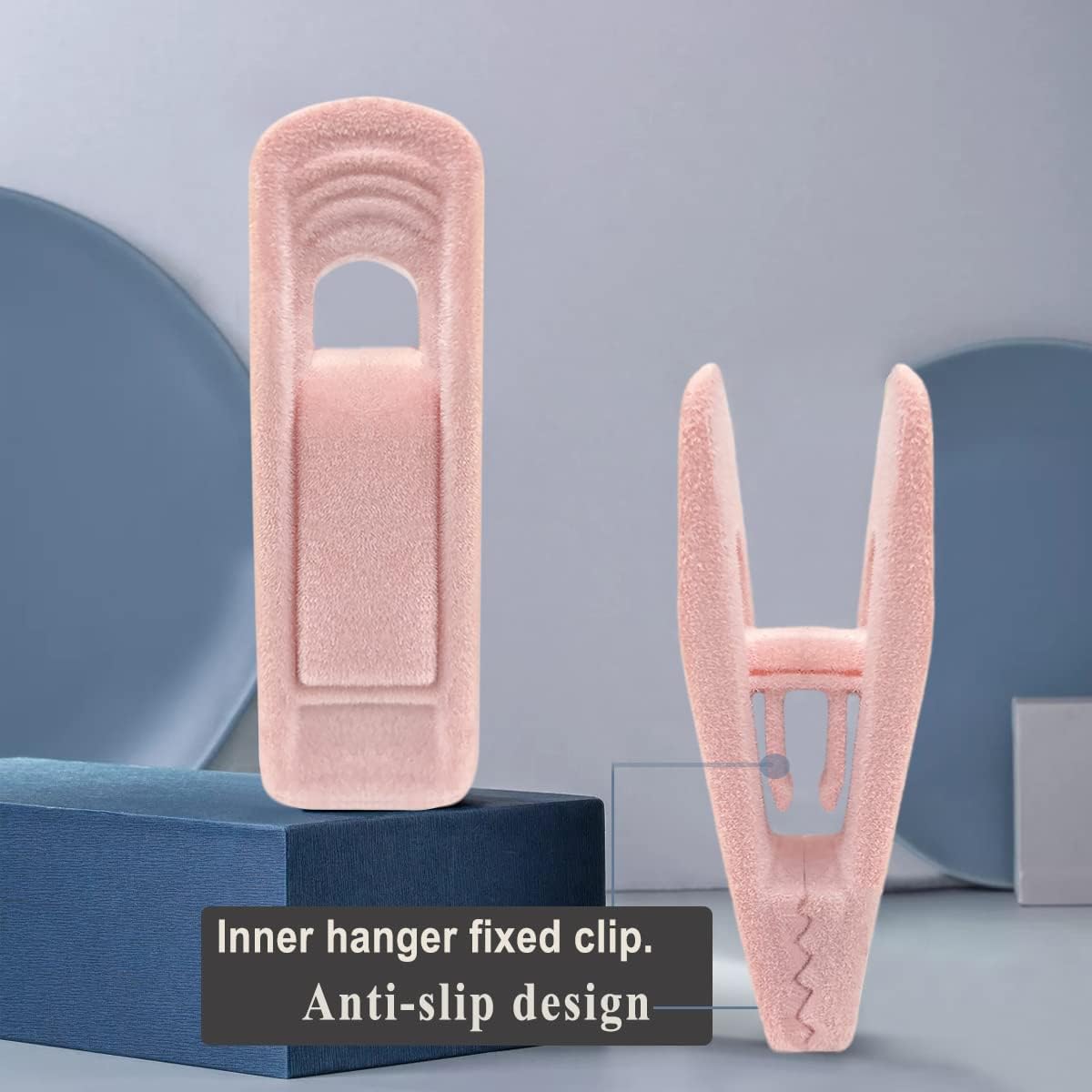 Light Pink Velvet Hangers Clips 40 PCS, Non-Slip Finger Clip for Pants Suit Skirt Velvet Hanger