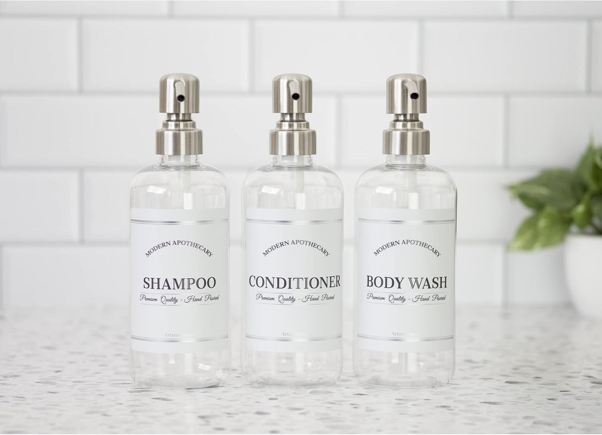 Clear Refillable Shampoo and Conditioner Bottles - Body Wash, Shampoo and Conditioner Dispenser