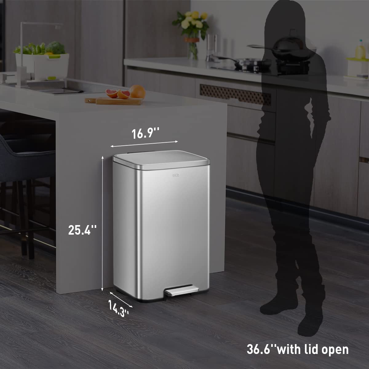 EKO Madison Matte Stainless 50 Liter/13.2 Gallon Step Trash Can w/Inner Liner - Fingerprint