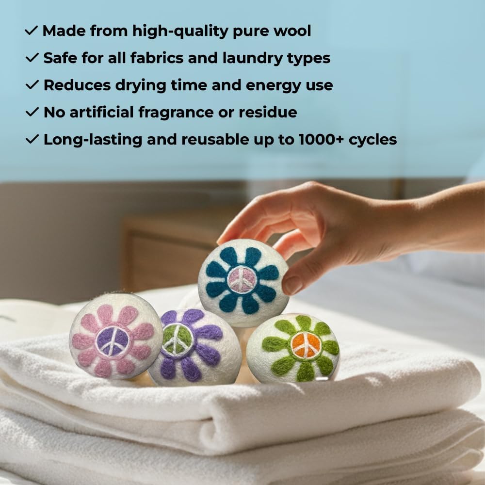 Ezhippie Quality Wool Dryer Balls - 6 XL Flower Pack - 1000+ Loads - Pure Organic Wool - Reusable