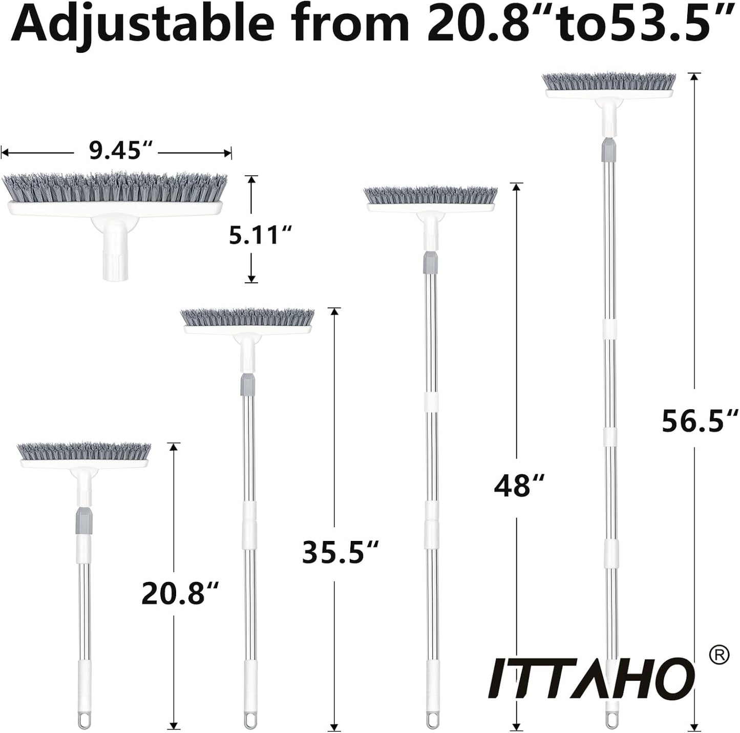 ITTAHO 2 Pack Grout Cleaning Brush with Long Handle, Swivel V-Shape Grout Scrub Brush, Extendable