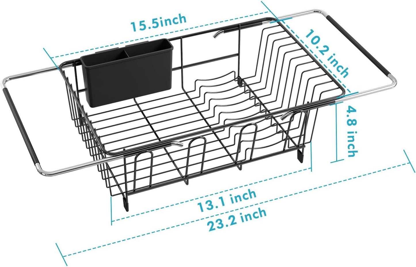 Over The Sink Expandable Dish Drainer Drying Rack in Stainless Steel for Small Kitchen, Counter