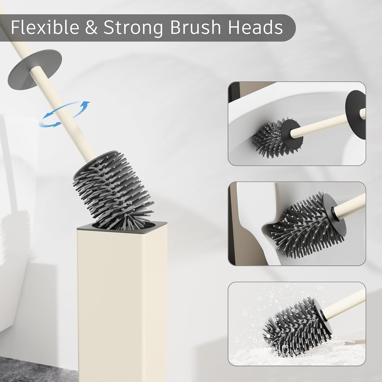 BGL Standing Toilet Brush and Holder Matte White Aluminium Toilet Bowl Cleaner Brush and Holder for