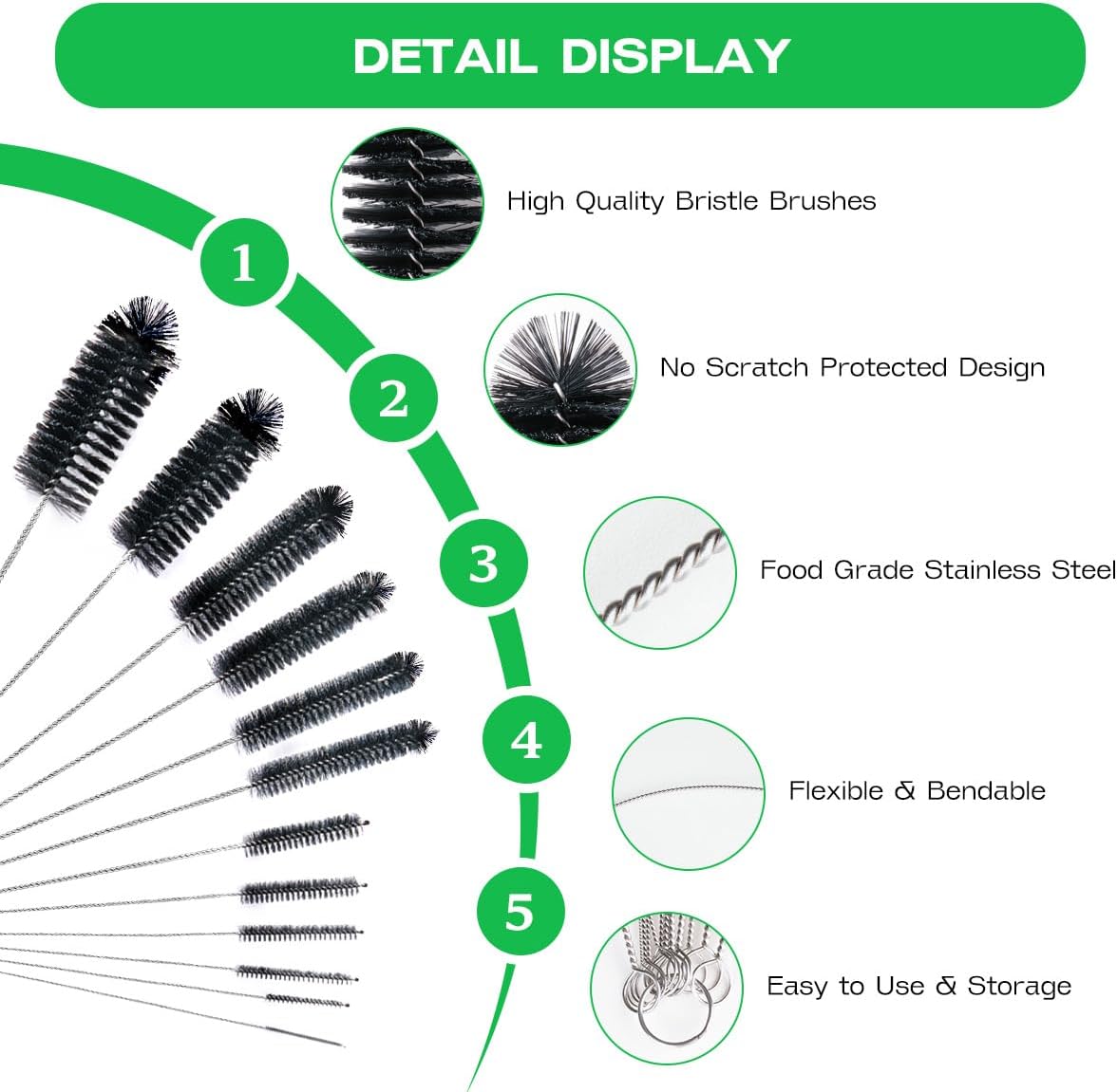 Straw Cleaner Brush Set,12 Pieces Extra Long Pipe Water Bottle Brushes for Cleaning Reusable